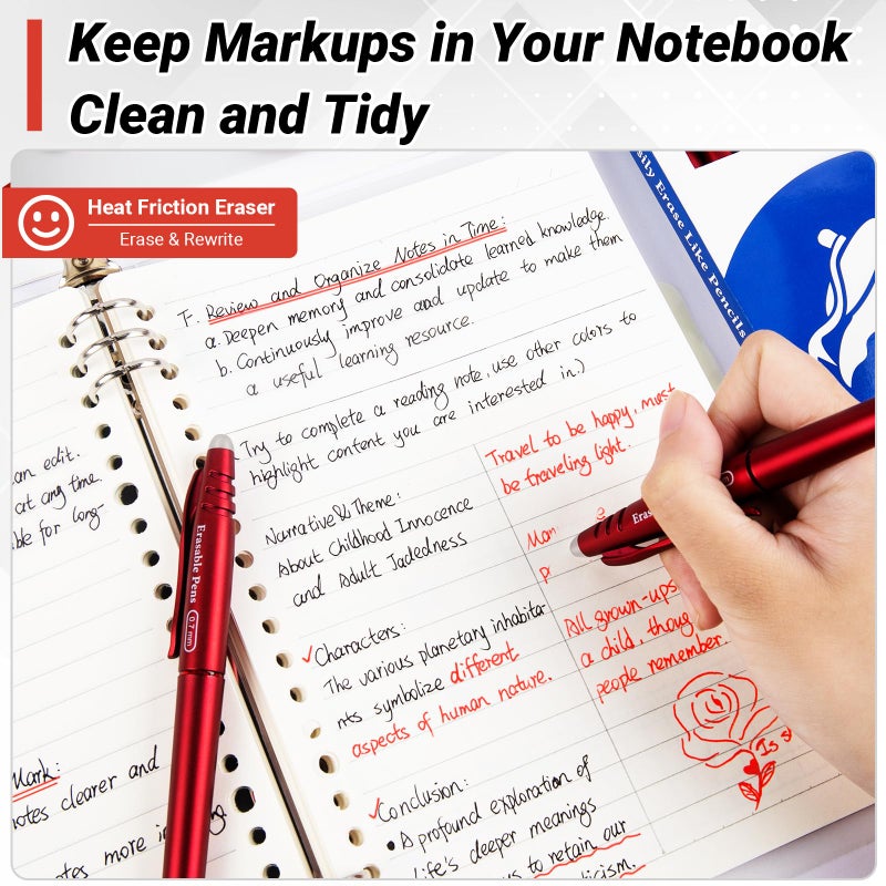 KERIFI Erasable Gel Pens 0.7mm, Red Heat Erasable Fine Point Ballpoint Pens, Make Mistakes Disappear, Gel Ink Pens with Eraser for Drawing Writing Planner Journaling Crossword Puzzles School Supplies - Image 2